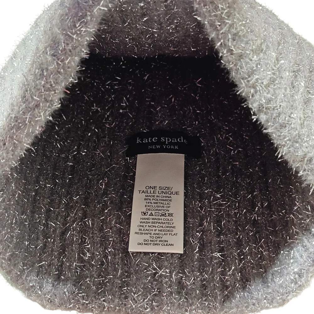 Kate Spade Beanie Hat Heather Grey Tinsel Knit Holiday Party Winter Outdoor Gift